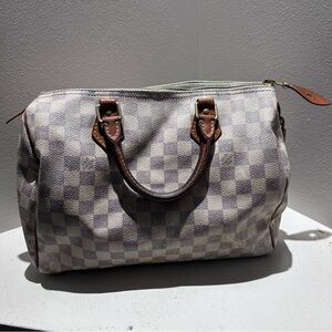 Authentic Louis Vuitton Speedy Azure Cream Bowler Bag Purse Junk Damage DU0088